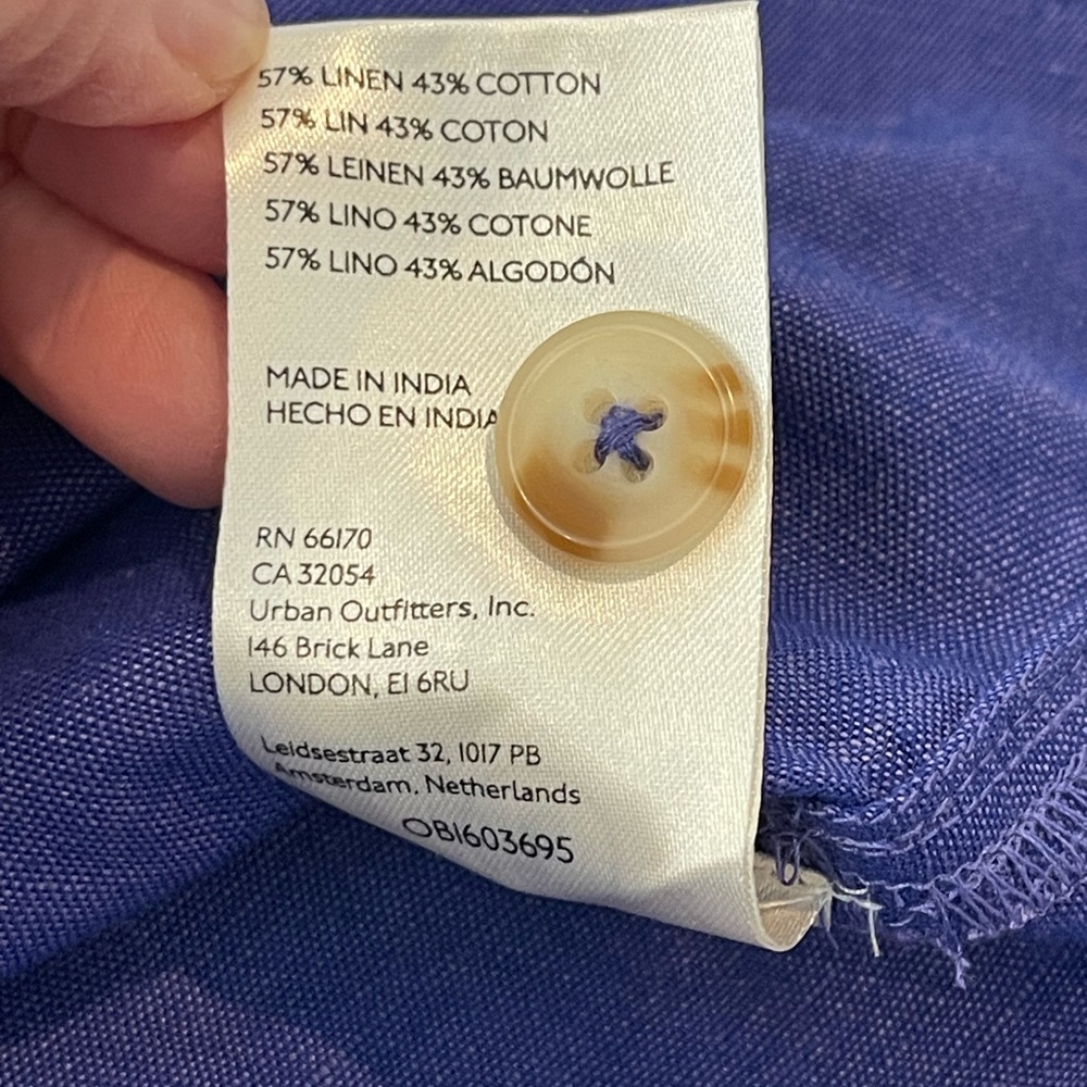 Maeve Linen Blend Short Sleeve Button-Down Shirt - Violet Blue, Anthropologie, L - Picture 5 of 16